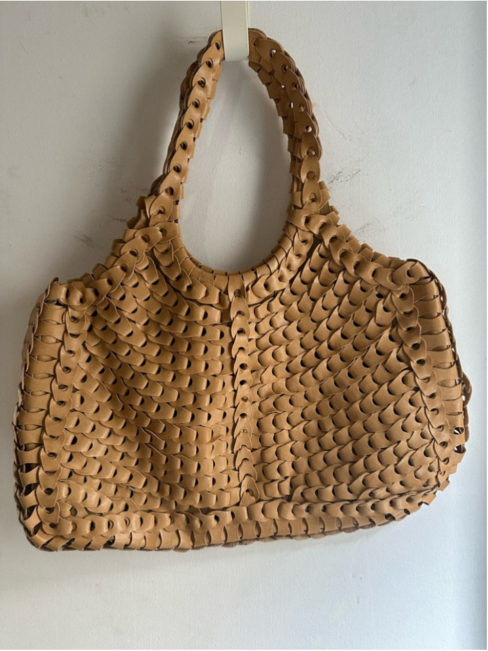 Fashion Express Woven Faux Leather Shoulder Bag Tan Boho Braided Hobo Purse